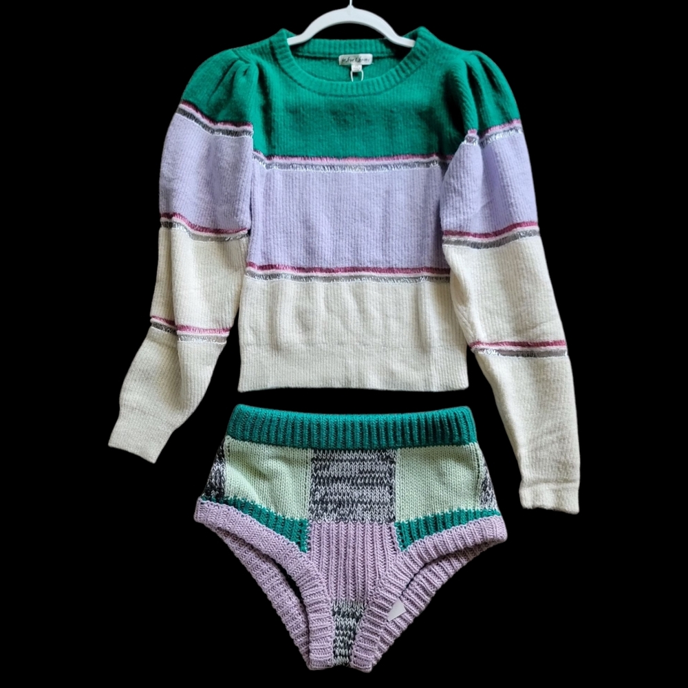 New For Love & Lemons‎ 2 Pcs Set Knitted Arielle Sweater Top & Finley Shorts XS